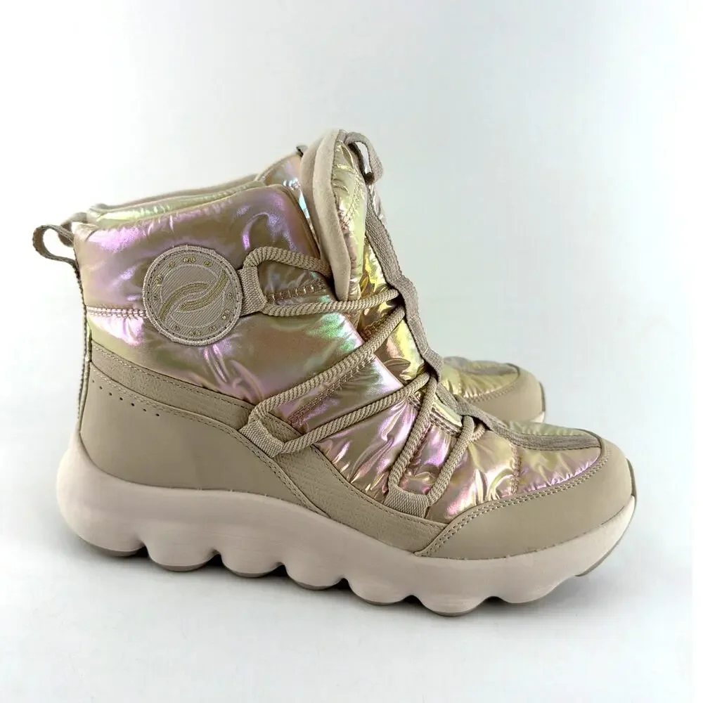 Ryka Women's Beige Iridescent Fabric Podflow Lace Up Boot Size 8.5M